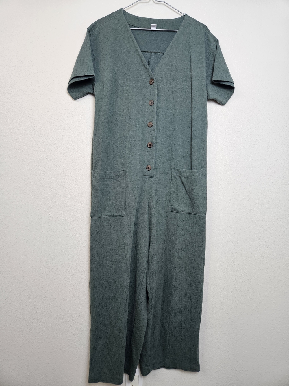 Old Navy Sage Green Short-Sleeve Button Front Jumpsuit Maternity Medium